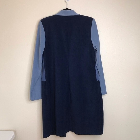 Vintage Pride and Joy Patchwork Faux Suede Duster Blue Jacket Women Size 10 - Picture 11 of 11